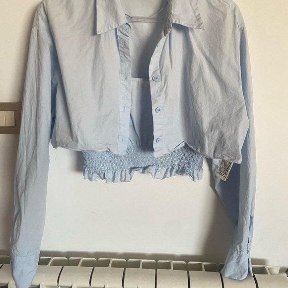 Zara Sky Blue Cropped Blouse - Picture 2 of 5
